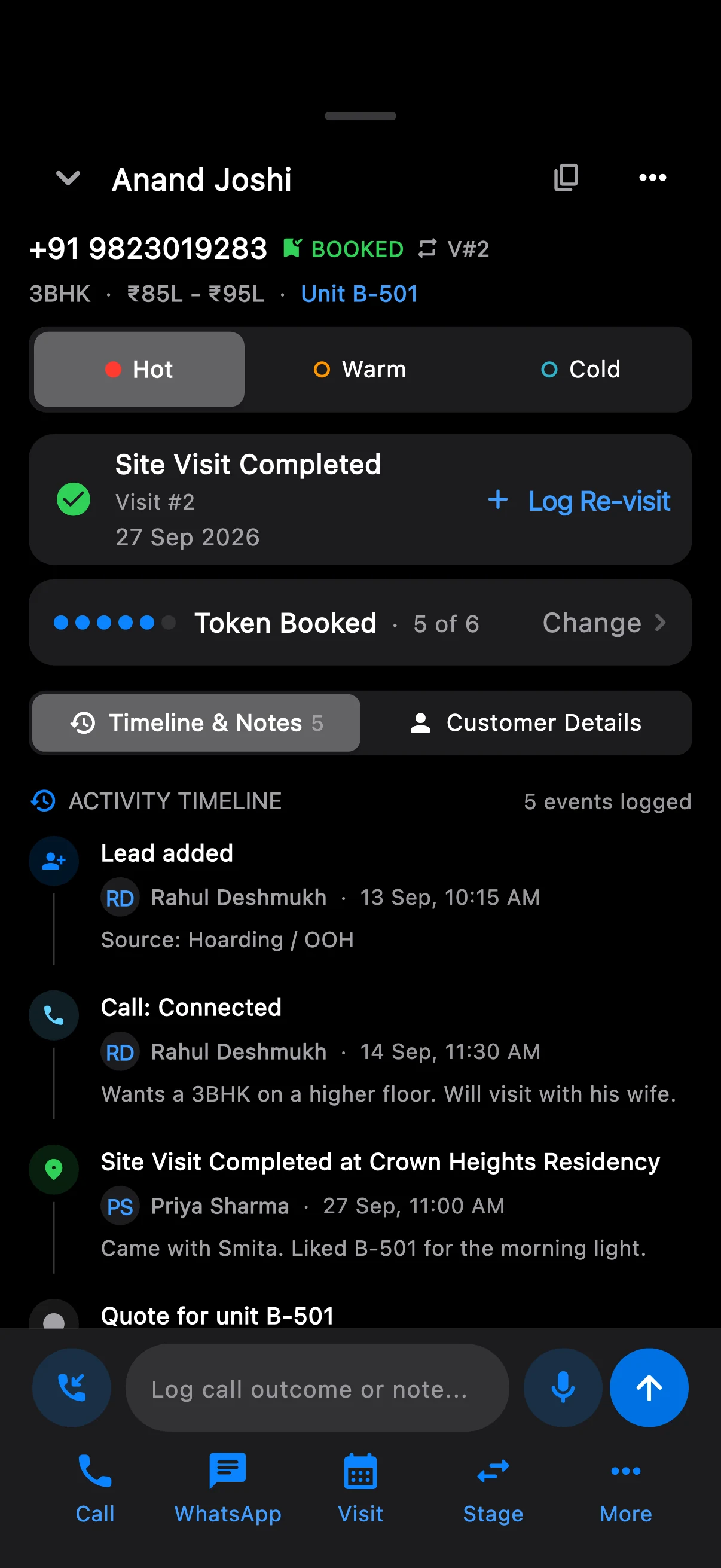 LeadOne AI app: Every call, note and visit